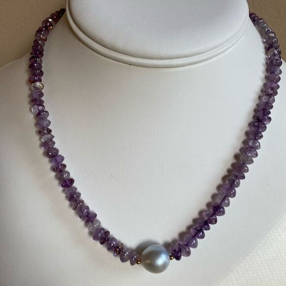 Vintage Jewelry - 14k Amethyst Bead Necklace with Pearl